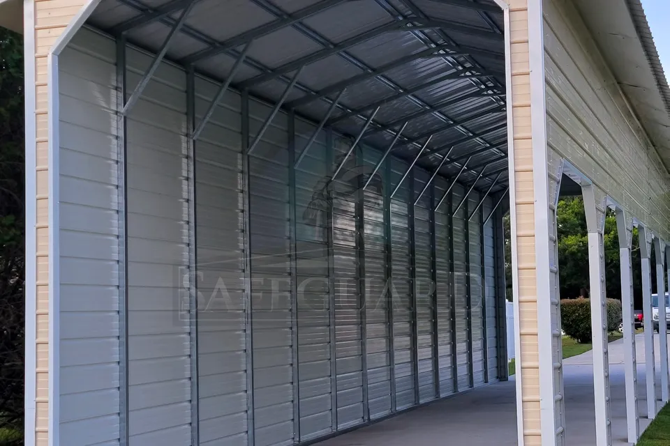 Carport end frameout with dutch corners