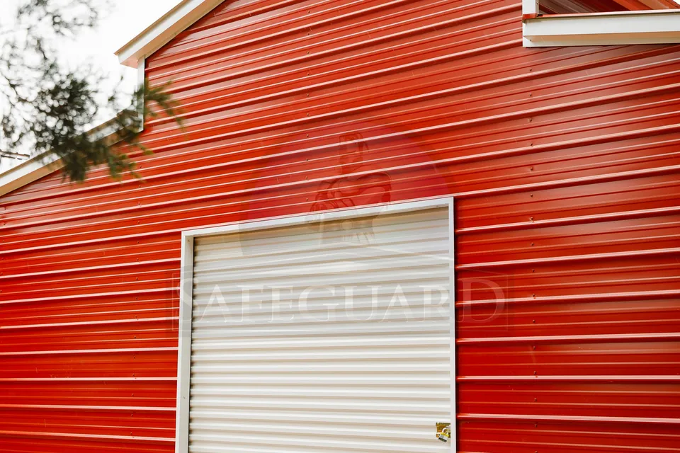 Front detail of metal barn