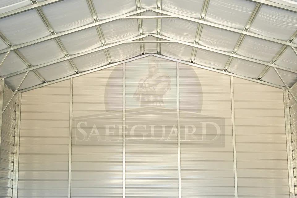 Eaves of metal garage.