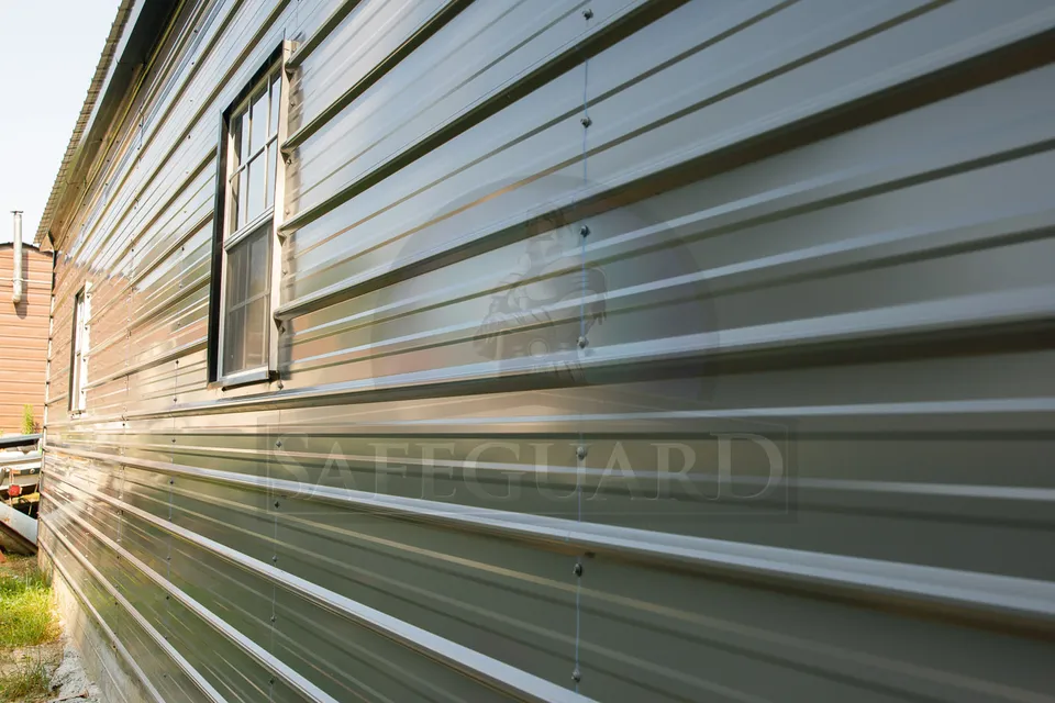 Side view of double car garage