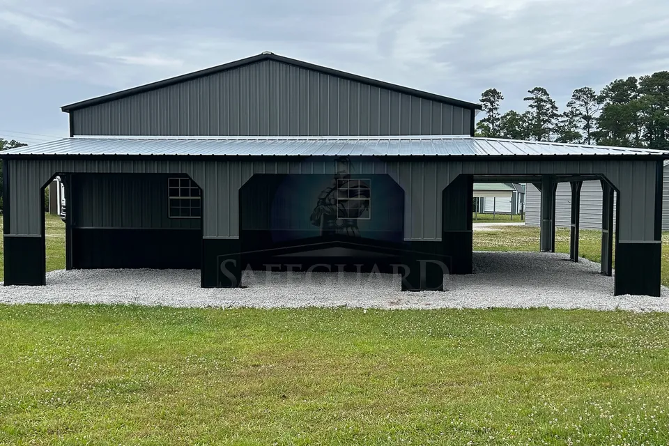 Side view of utility building